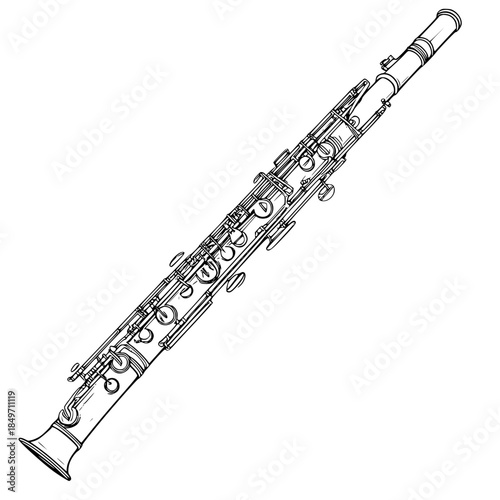 Classical elegance: Monochrome woodwind artistry | Clean, isolated vector art for creative projects.