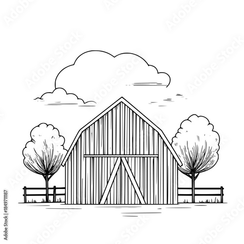 Barn Countryside: Simple Elegant Line Art | Clean, isolated vector art for creative projects.
