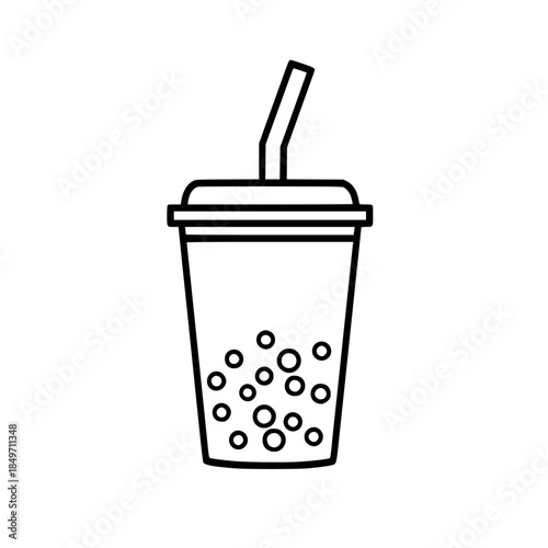 Elegant line art black white boba tea sealer | Clean, isolated vector art for creative projects.