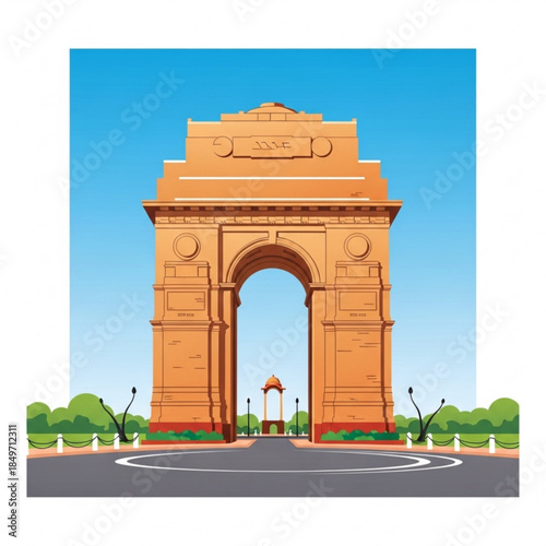 India Gate monument in New Delhi a famous landmark illustration vector graphic for travel and tourism