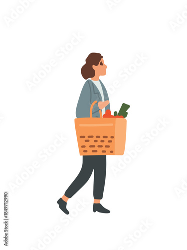 female customer walking with market basket