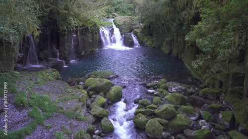 菊池渓谷の天狗滝と竜ヶ渕の風景