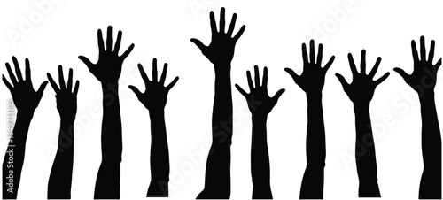  many hands reaching up in the air for a flag 