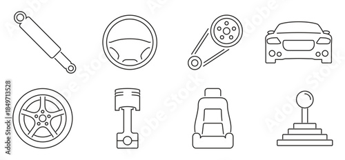 nine car parts outline web icons set 