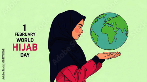 World Hijab Day Celebration A Woman Holding the Earth and Promoting Global Unity and Understanding