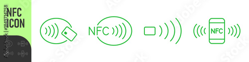 NFC wireless payment technology icons. Contactless NFC payment. NFC payment with smartphone. Contact less. NFC payment with mobile phone. Credit card. Contactless wireless pay, tap pay wave sign 