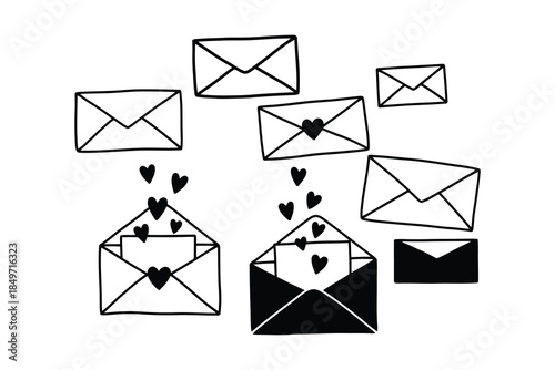 Hand drawn love letter envelopes doodle set