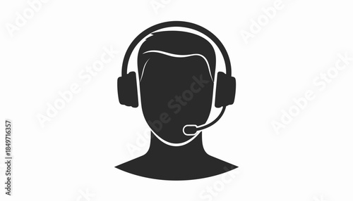 Head silhouette of a male call center operator wearing a headset with a microphone, representing customer support and communication services.