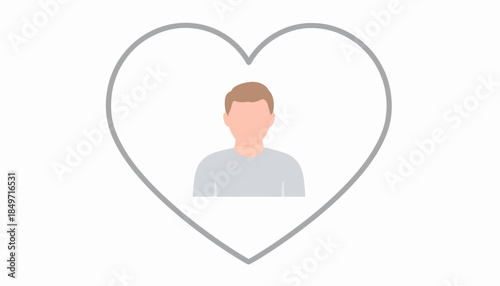 Minimalist illustration of a person inside a heart shape, symbolizing love and connection.