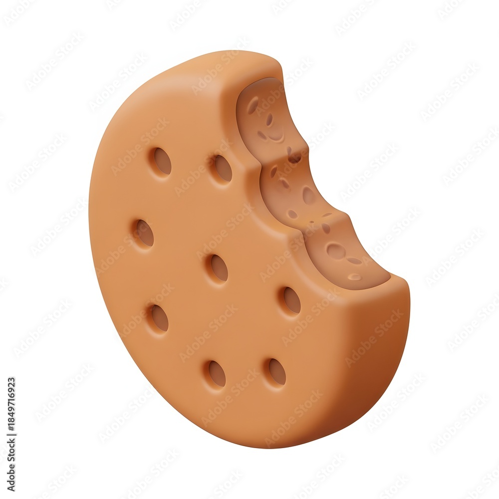 Fototapeta premium Delicious Bitten Cookie with Holes Illustration on White Background, Sweet Baked Snack
