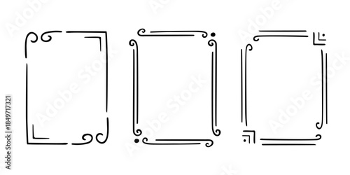 Rectangular doodle frame stamp set, hand-drawn original creative engagement monograms. Edgings cadres with graphic elements, design photo decoration greeting cadres. Isolated. Vector illustration