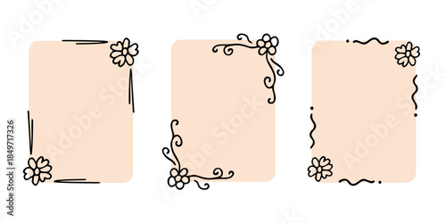 Rectangular doodle frame stamp set, hand-drawn original creative engagement monograms. Edgings cadres with graphic elements, design photo decoration greeting cadres. Isolated. Vector illustration