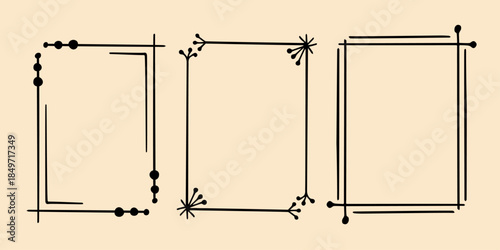 Rectangular doodle frame stamp set, hand-drawn original creative engagement monograms. Edgings cadres with graphic elements, design photo decoration greeting cadres. Isolated. Vector illustration