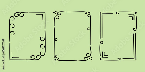Rectangular doodle frame stamp set, hand-drawn original creative engagement monograms. Edgings cadres with graphic elements, design photo decoration greeting cadres. Isolated. Vector illustration