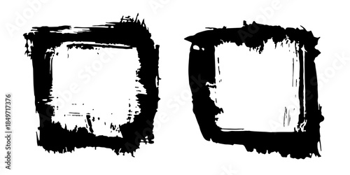 Grunge ink blot frame with splashes, streaks, abrasions, scratches. Abstract spot cadre. Splatter watercolor stain elements. Texture design for postcard, banner, poster. Isolated. Vector illustration