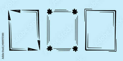 Rectangular doodle frame stamp set, hand-drawn original creative engagement monograms. Edgings cadres with graphic elements, design photo decoration greeting cadres. Isolated. Vector illustration