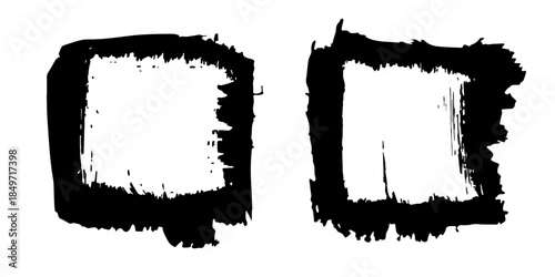 Grunge ink blot frame with splashes, streaks, abrasions, scratches. Abstract spot cadre. Splatter watercolor stain elements. Texture design for postcard, banner, poster. Isolated. Vector illustration