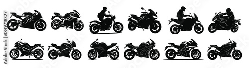 motorcycle silhouette clipart bundle