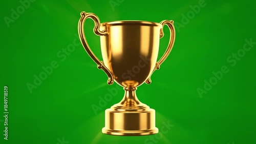 Golden trophy cup on green background, symbolizing victory and achievement