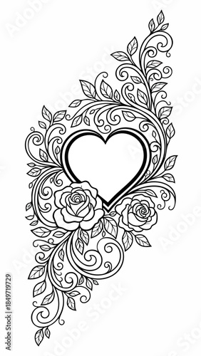 Elegant heart design with roses and floral patterns
