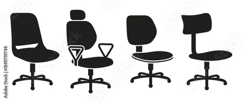 set of black isolated icons on a theme office chair