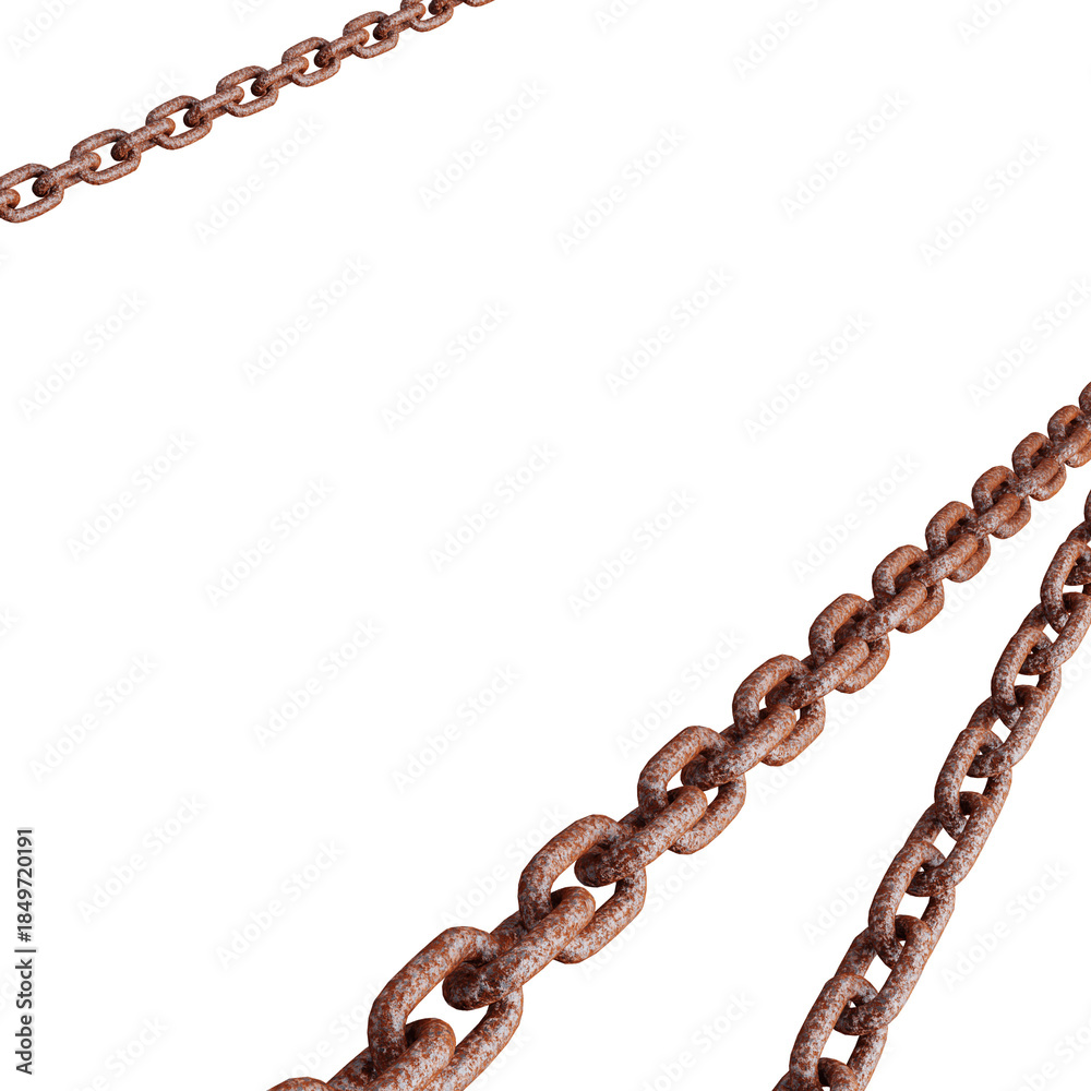 Obraz premium Straight stretched rusty chain diagonal view