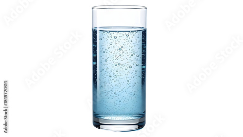 Glass of bubbly water isolated on transparent background