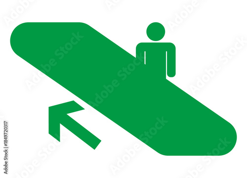 エスカレーターに乗る人のピクトグラム　上昇　緑