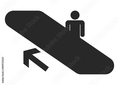 エスカレーターに乗る人のピクトグラム　上昇　黒