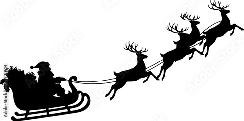 Santa Reindeer Sleigh Vector Silhouette Illustration
