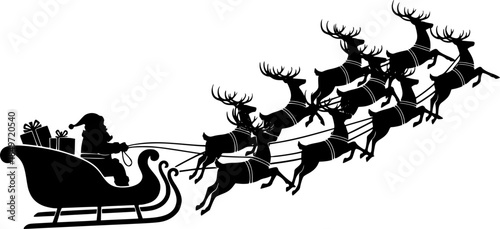 Santa Reindeer Sleigh Vector Silhouette Illustration
