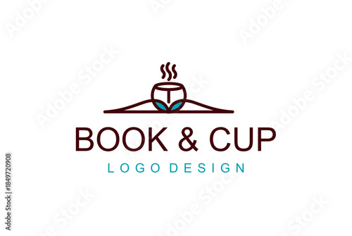 BOOK & CUP Elegant Logo Design for a Cozy Reading Experience or Cafe