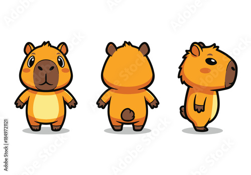 Cute Capybara Cartoon Character Set.