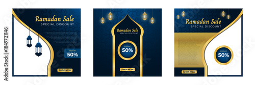 Ramadhan sale social media post. Set ramadan sale. Ramadan banner template. Copy space for content promo product. Vector illustration