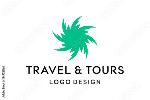 Dynamic Green Starburst Logo Design for Travel and Tours Agency - Modern Branding Identity for Adventure and Exploration Businesses