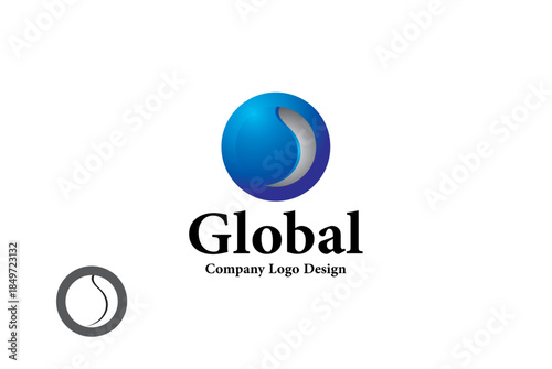 Modern 3D Global Company Logo Design Featuring a Dynamic Blue Sphere and Crescent Shape for Corporate Branding Identity