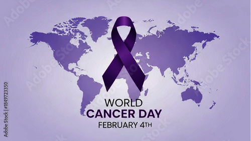 World Cancer Day Raising Awareness and Support Globally on February 4th with Purple Ribbon Symbol