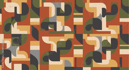 Abstract geometric pattern with a retro aesthetic featuring warm earth tones and subtle curves