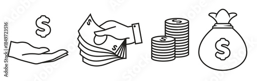 money icons set outline icons on a white background 