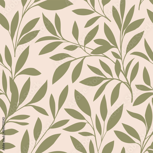 Seamless vector pattern of leaves drawn by hand. Botanical wallpaper design. Natural fabric ornament. Vector organic endless illustration.