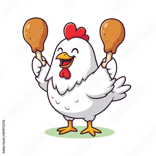 Cute Cartoon Chicken Holding Fried Chicken Legs.