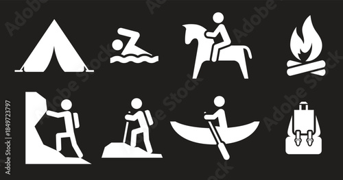  recreation icons set white on a black background