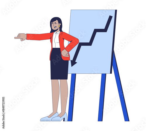 Angry business woman scolding for poor performance 2D cartoon character. Middle eastern female manager accusing for corporate failure flat vector person isolated on white. Spot illustration colorful