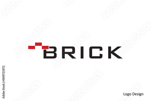 Bold and modern corporate identity emblem featuring a stylized red block pattern and strong black typography, ideal for a professional brand design concept