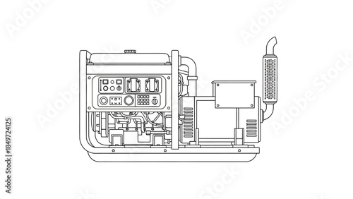 Vintage car engine mechanism with detailed metal parts isolated on a white background