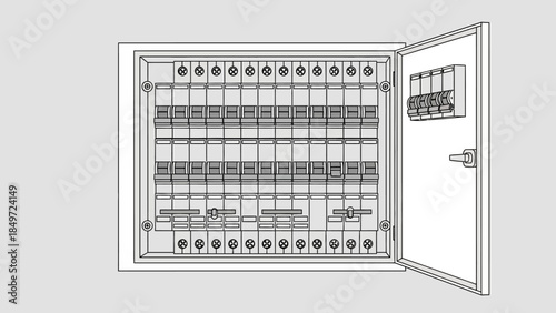 Air conditioner radiator unit mounted on a white wall in a clean architectural style illustration