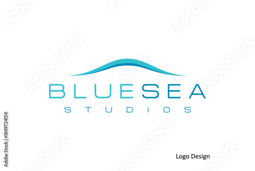 Modern Blue Wave Logo Design for BlueSea Studios with Abstract Branding Elements