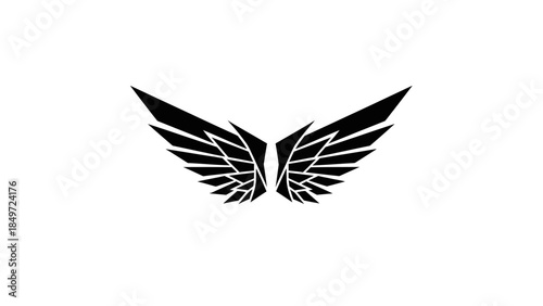 Silhouette of a flying eagle with angel wings in black vector style