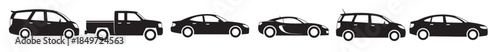 six black car silhouettes including sedan s u v and pickup 