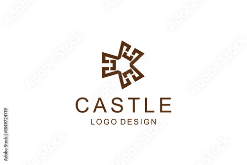 Elegant abstract brown castle logo design featuring a unique interlocking pattern, ideal for sophisticated brand identity and corporate visuals